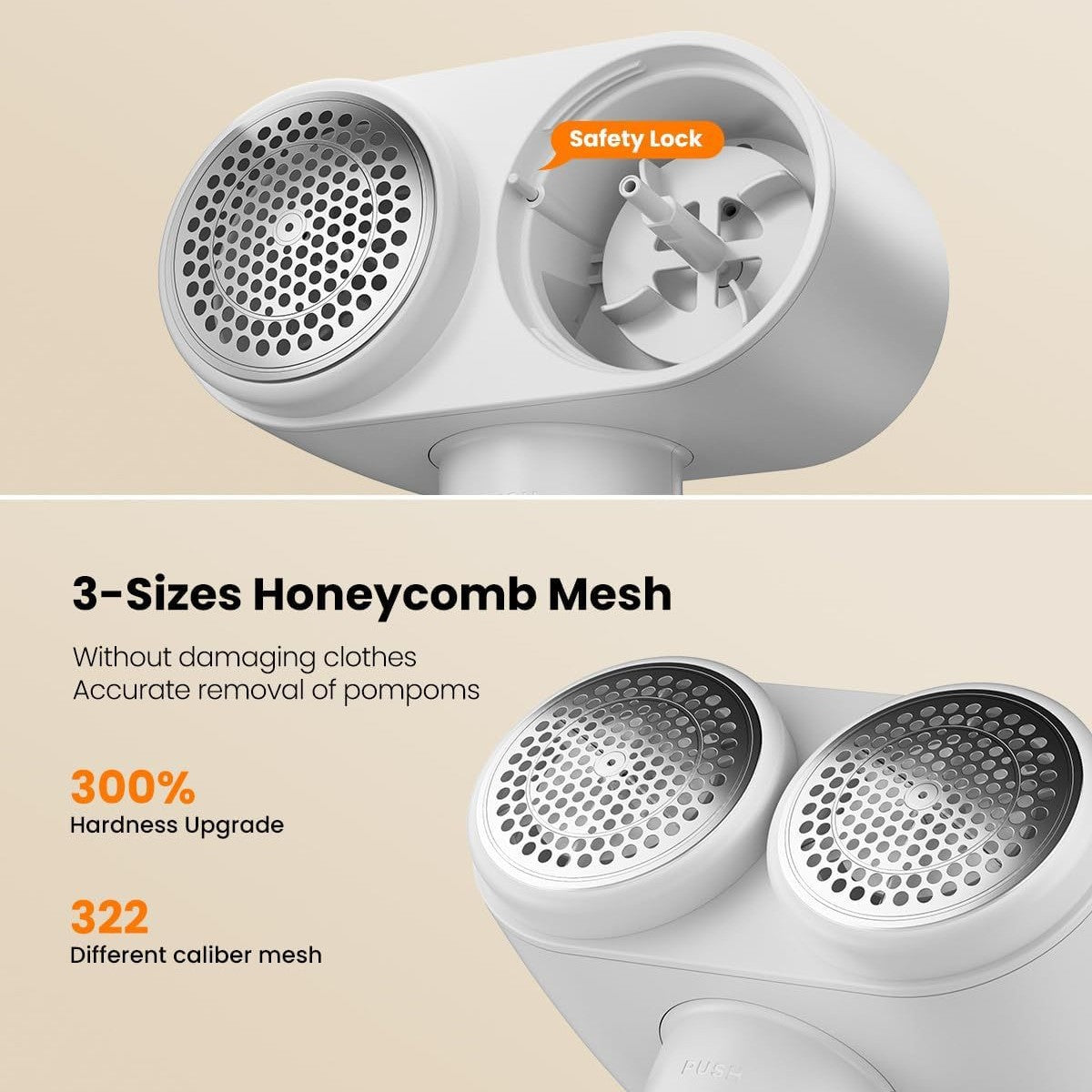 Dual-Head Electric Lint Remover - USB-C Rechargeable, LED Display, 6-Size Honeycomb Mesh(Purple)