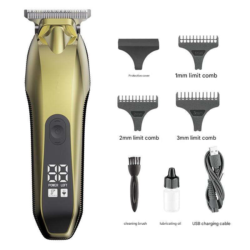 Professional Electric Hair Clipper &amp; Beard Trimmer - USB Rechargeable, LED Display(gold)