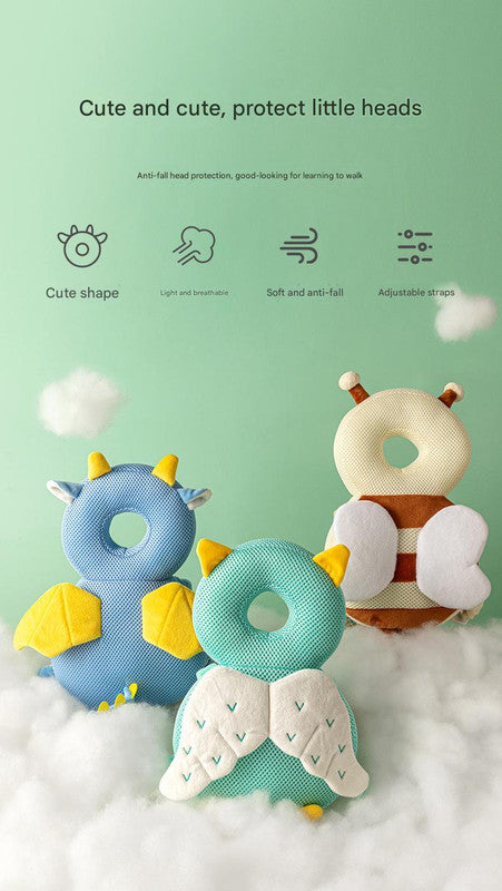 Adorable Baby Head Protector Backpack Cushion - Anti-Fall Toddler Safety Pad with Adjustable Straps(Blue Angel)