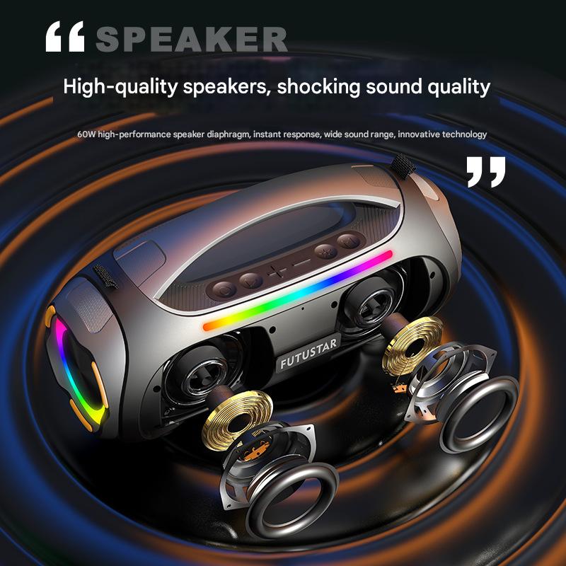Portable Bluetooth 5.3 Speaker - 60W Powerful Sound, RGB Lights, Multiple Inputs(Green)