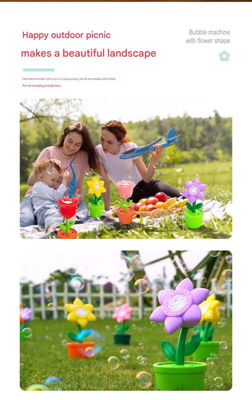 Electric Flower Bubble Machine with Music - Rechargeable, 10-Hole Output(yellow)