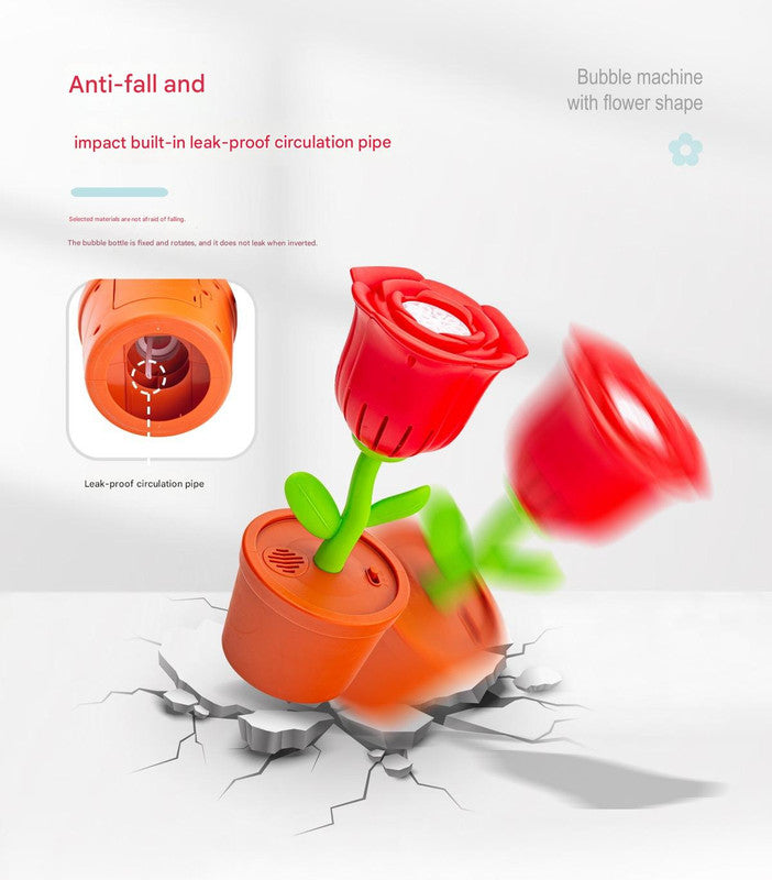 Electric Flower Bubble Machine with Music - Rechargeable, 10-Hole Output(Red)