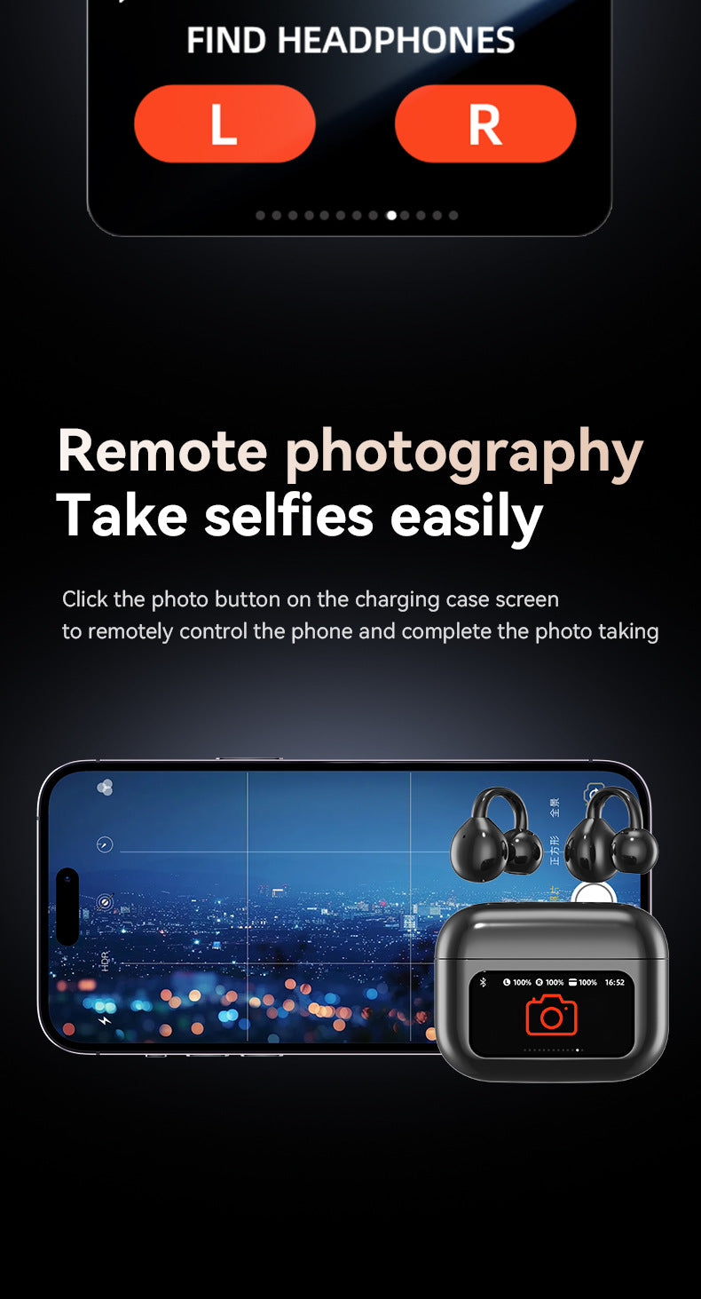 Smart TWS Earbuds with Full Touch Screen Case - Wireless 5.4, Open-Ear, Noise Reduction(purple)