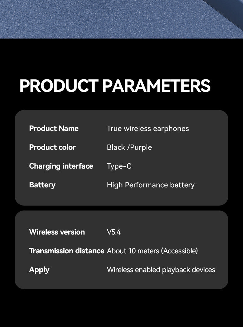 Smart TWS Earbuds with Full Touch Screen Case - Wireless 5.4, Open-Ear, Noise Reduction(purple)