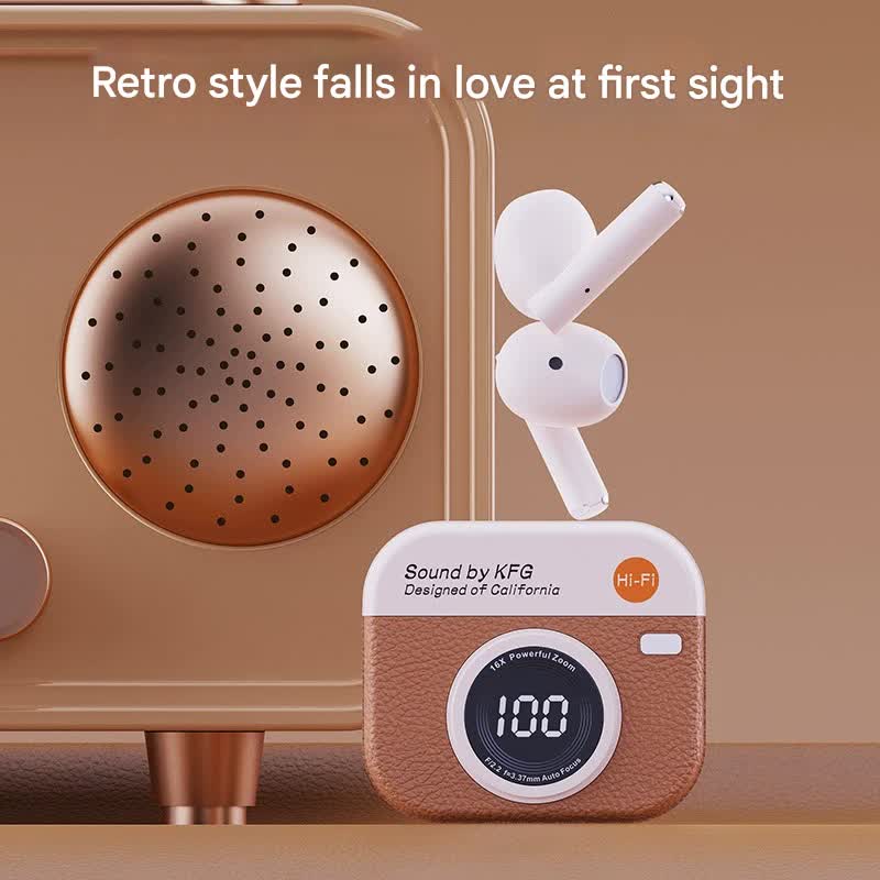 Retro Camera Style TWS Earbuds - Bluetooth 5.4, ENC, Low Latency Gaming(Yellow)