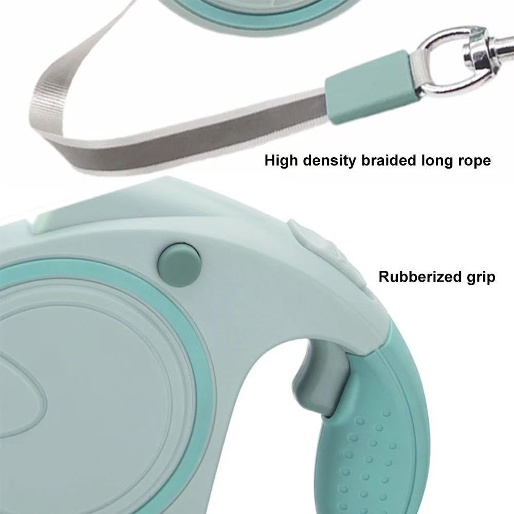 Blue and White 3M Retractable Dog Leash - Built-in LED Light (No Batteries) and Bag Holder