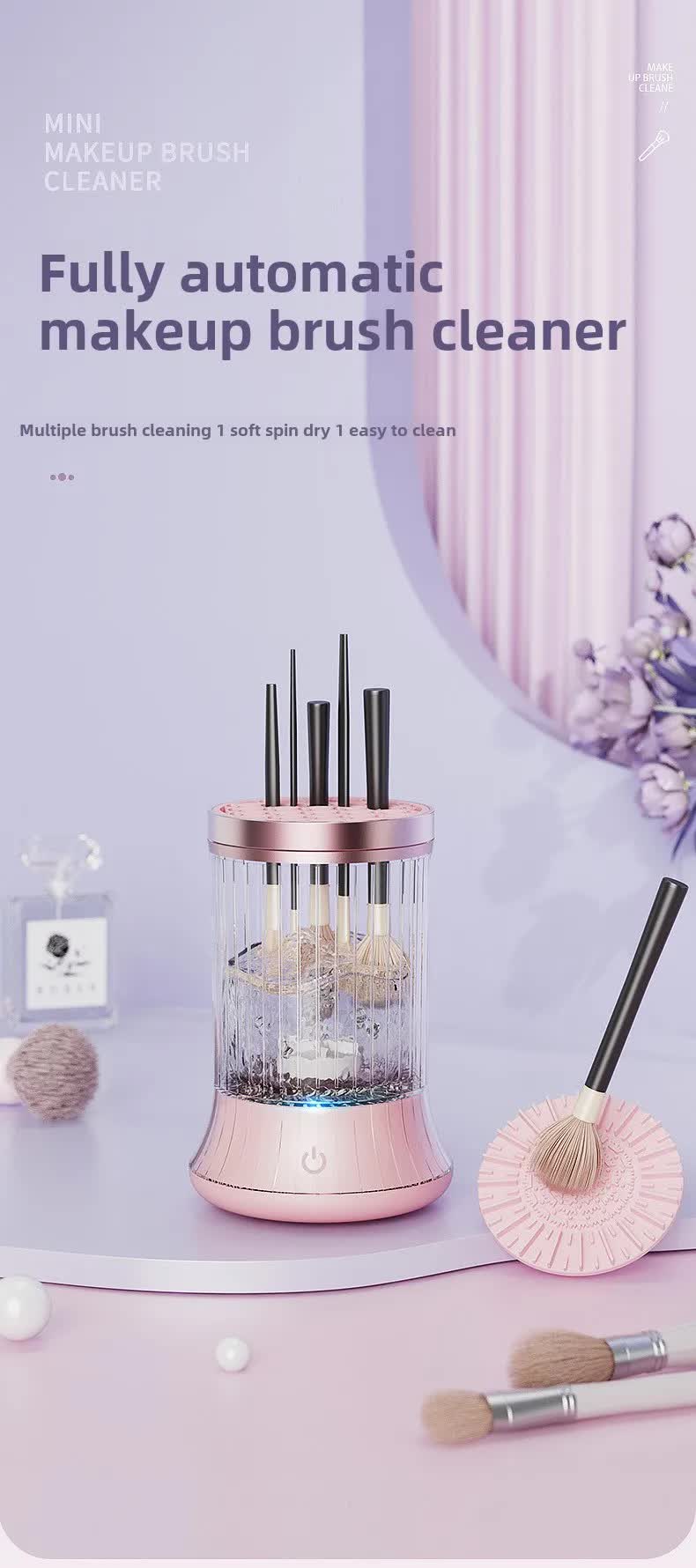 Pink Electric Makeup Brush Cleaner & Dryer Machine - Automatic Spinner Tool (Plug-in model)