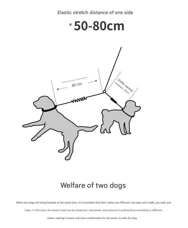 Red Pet Double-Ended Rope + 1.5M Leash - Easy to walk two dogs, tangle-free design