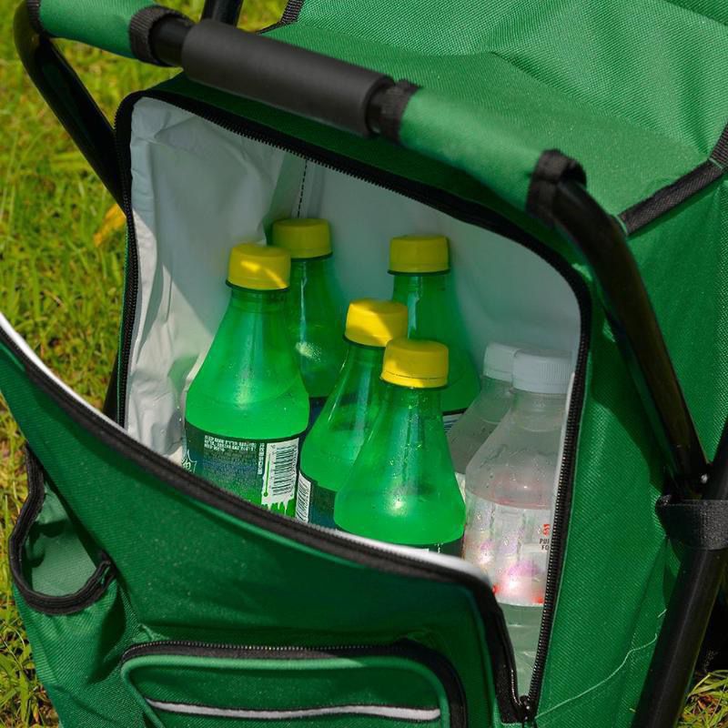 Green Insulated Cooler Backpack Chair - Foldable Stool for Picnics & BBQ