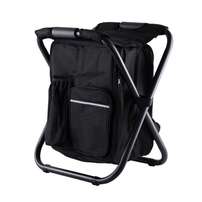 Black Insulated Cooler Backpack Chair - Foldable Stool for Picnics &amp; BBQ