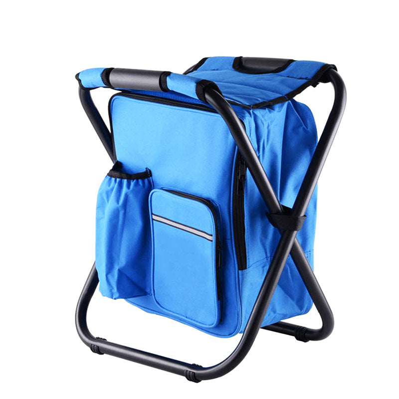 Blue Insulated Cooler Backpack Chair - Foldable Stool for Picnics &amp; BBQ