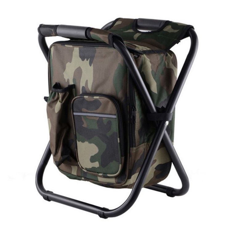 Camouflage Insulated Cooler Backpack Chair - Foldable Stool for Picnics & BBQ