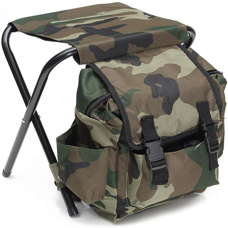 Folding Camo Backpack Stool - Portable Chair for Camping &amp; Fishing