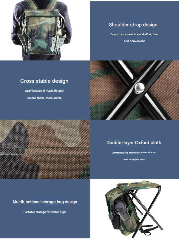 Folding Camo Backpack Stool - Portable Chair for Camping & Fishing