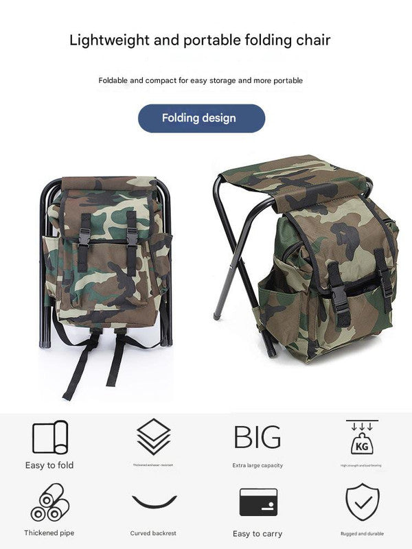 Folding Camo Backpack Stool - Portable Chair for Camping & Fishing