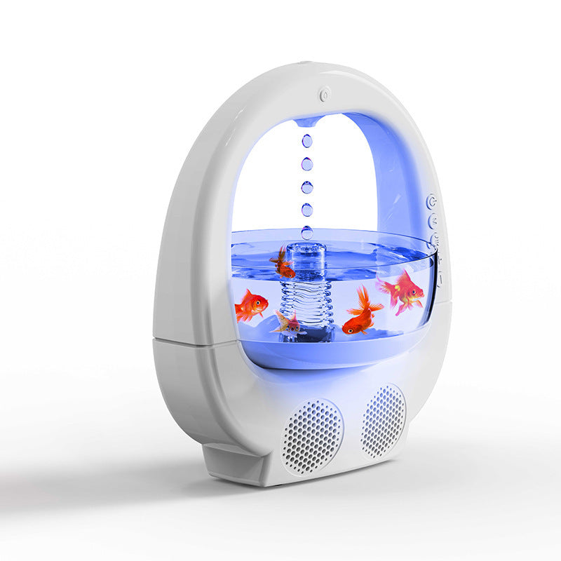 White 3-in-1 Anti-Gravity Water Drop Humidifier with Bluetooth Speaker &amp; LED Fish Tank Light