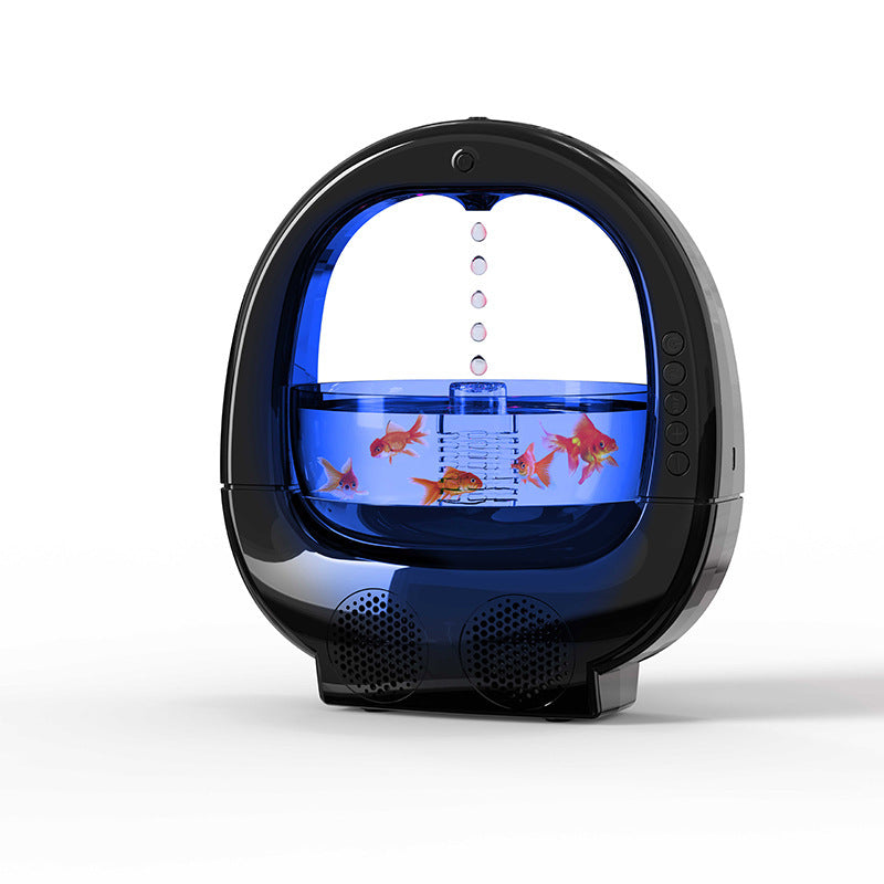 Black 3-in-1 Anti-Gravity Water Drop Humidifier with Bluetooth Speaker &amp; LED Fish Tank Light