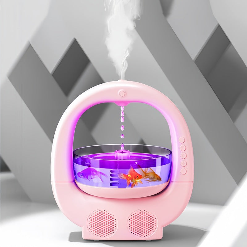Pink 3-in-1 Anti-Gravity Water Drop Humidifier with Bluetooth Speaker &amp; LED Fish Tank Light