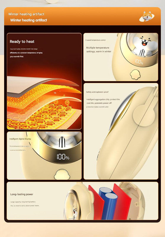 Beige Cute Pet Rechargeable Hand Warmer - Portable USB Electric Pocket Heater