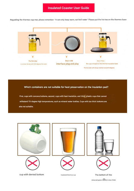 USB Cup Warmer - Black Electric Beverage Warmer for Desk, Office and Home