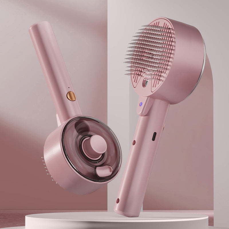 Pink Rechargeable Pet Grooming Brush with UVC Sterilizer &amp; Mist Spray
