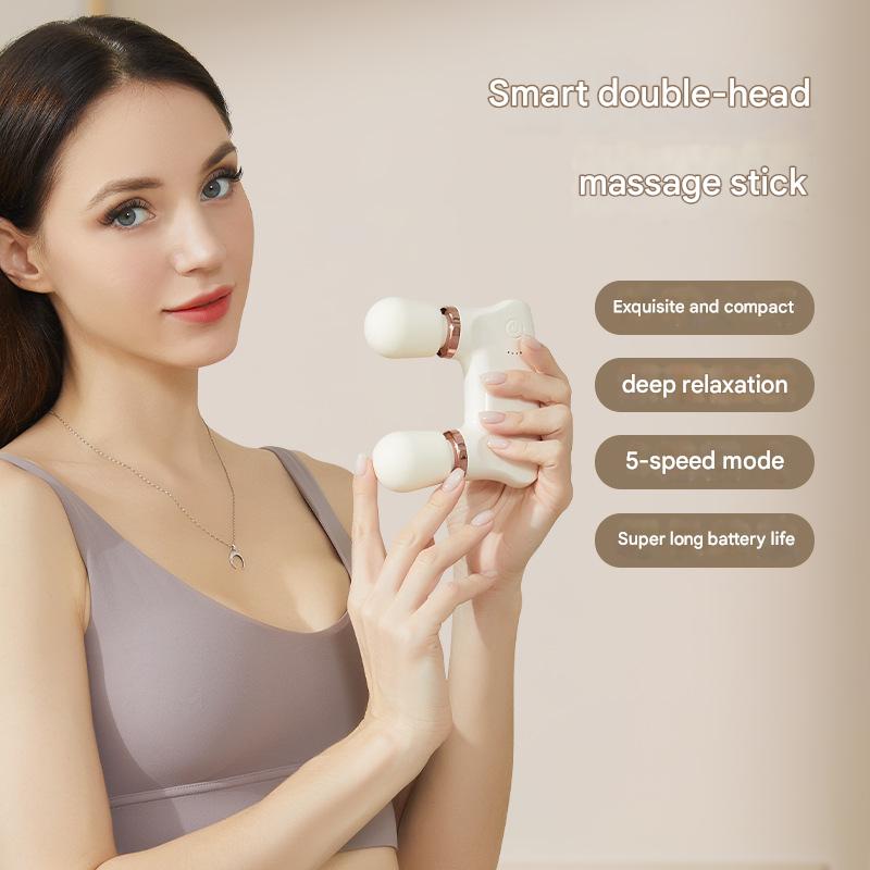 Light yellow Portable Dual Head Mini Massager - 5 Modes, Quiet Operation, USB-C Rechargeable