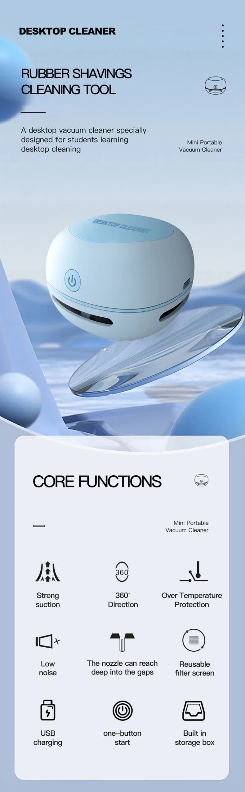 Pink Cordless Tabletop Crumb Sweeper - USB Rechargeable Mini Vacuum for Desk