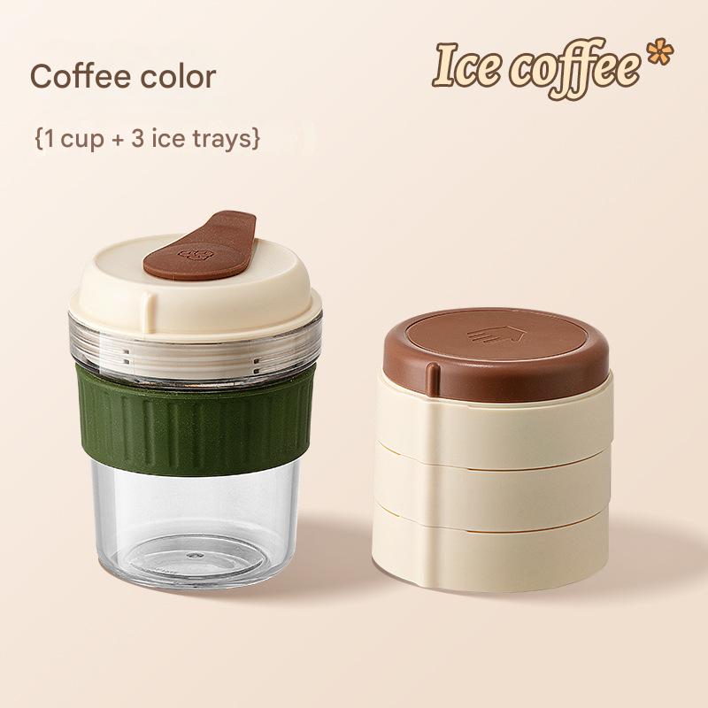 2-in-1 Ice Cube Maker Tumbler - Portable Cup with Integrated Silicone Ice Tray &amp; Lid (1 cup + 3 ice tray)