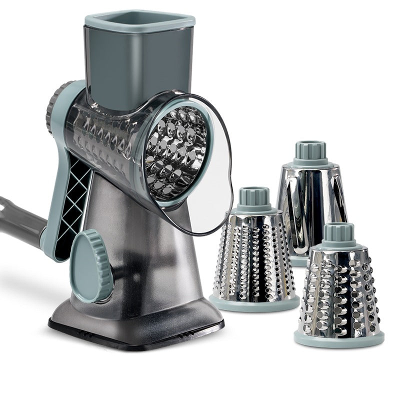Blue Rotary Cheese Grater &amp; Vegetable Slicer - Manual Shredder with 3 Interchangeable Drums