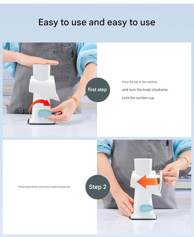 Grey Rotary Cheese Grater & Vegetable Slicer - Manual Shredder with 3 Interchangeable Drums