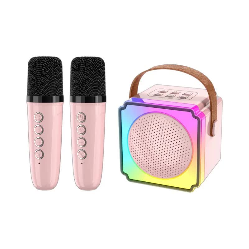 Pink Fun Portable Party Speaker - Karaoke Machine with Two Wireless Microphones and Voice Effects