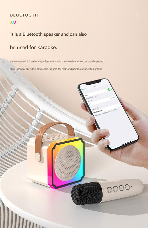 Pink Fun Portable Party Speaker - Karaoke Machine with Two Wireless Microphones and Voice Effects