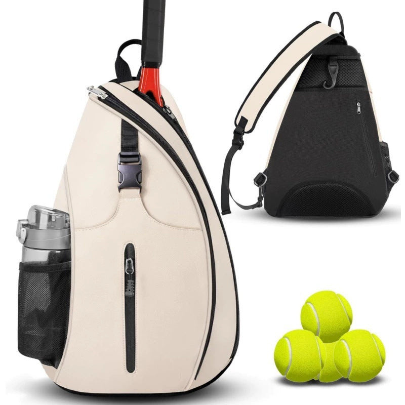Beige Tennis Pickleball Sling Bag - Crossbody Racket Backpack for Men &amp; Women (33x14x49cm)