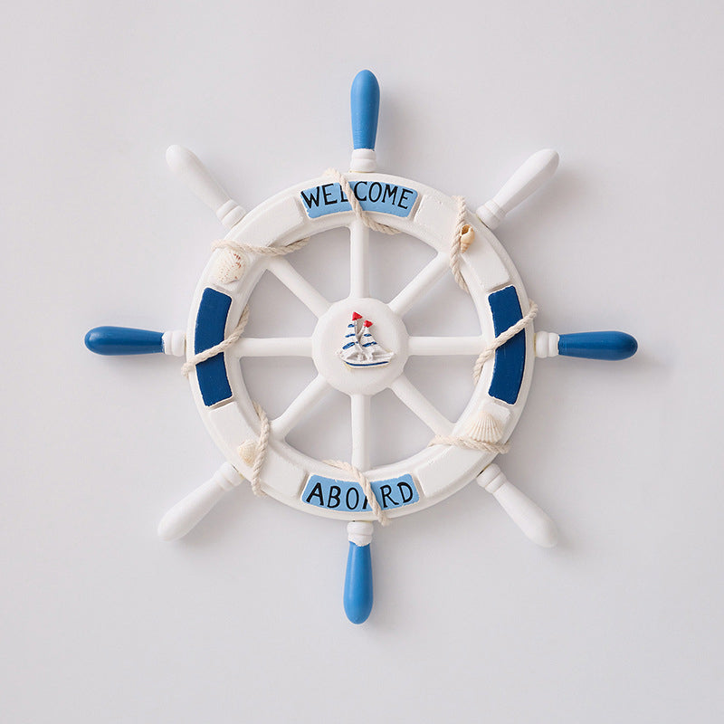 Nautical Wooden Rudder Wall Decor - 34cm Coastal Home Decor Accent (Blue and white rudder)