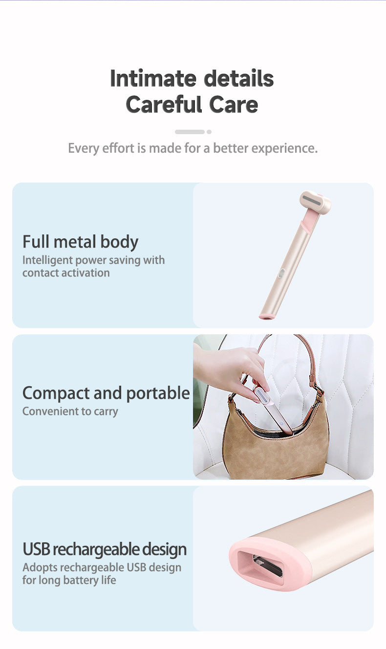 Rose Gold Electric Eye Massager Pen with Red & Blue Light Therapy - Heated Vibration Wand