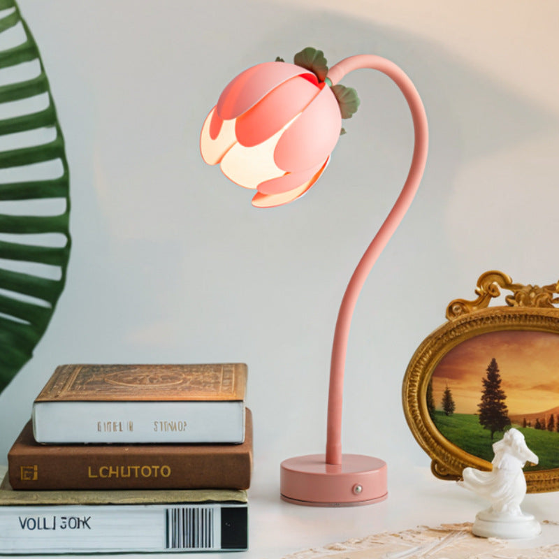 Pink LED Tulip Desk Lamp - Flexible Gooseneck, Decorative Flower Table Light