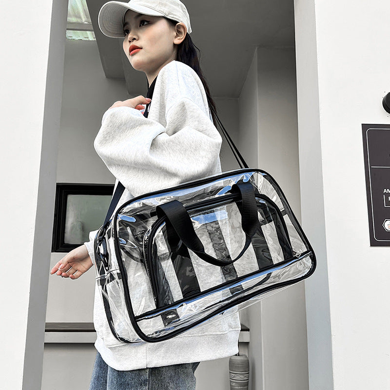 Black transparent Multi-Purpose Clear PVC Bag - Travel, Fitness, Storage Tote (50x32x18cm)