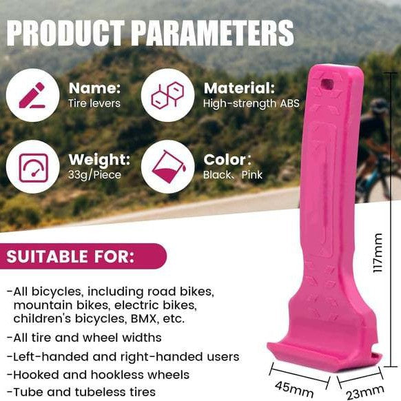 Pink Easy-to-use bicycle tire levers (one pair) - quick tire removal and installation tool