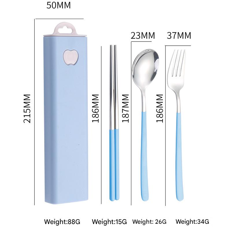 2 - pcs Light blue Reusable Travel Utensil Set with Case - 304 Stainless Steel Spoon, Fork &amp; Chopsticks