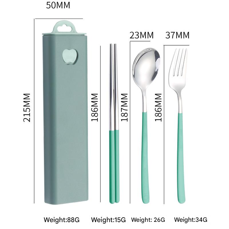 2 - pcs Green Reusable Travel Utensil Set with Case - 304 Stainless Steel Spoon, Fork &amp; Chopsticks