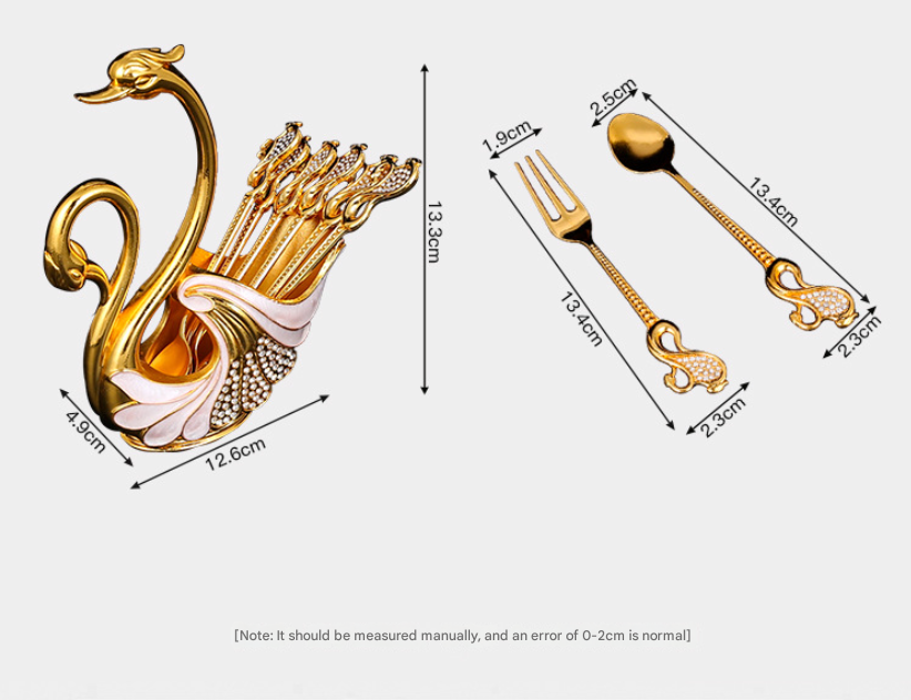 Silver Elegant Double Swan Cutlery Holder Set with 6pcs Spoons