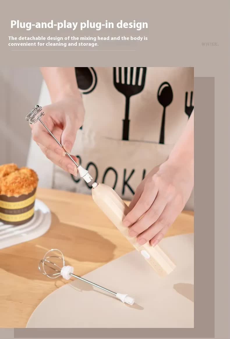 Apricot Mini Hand Mixer with Frother & Balloon Whisk Heads - Rechargeable Kitchen Tool