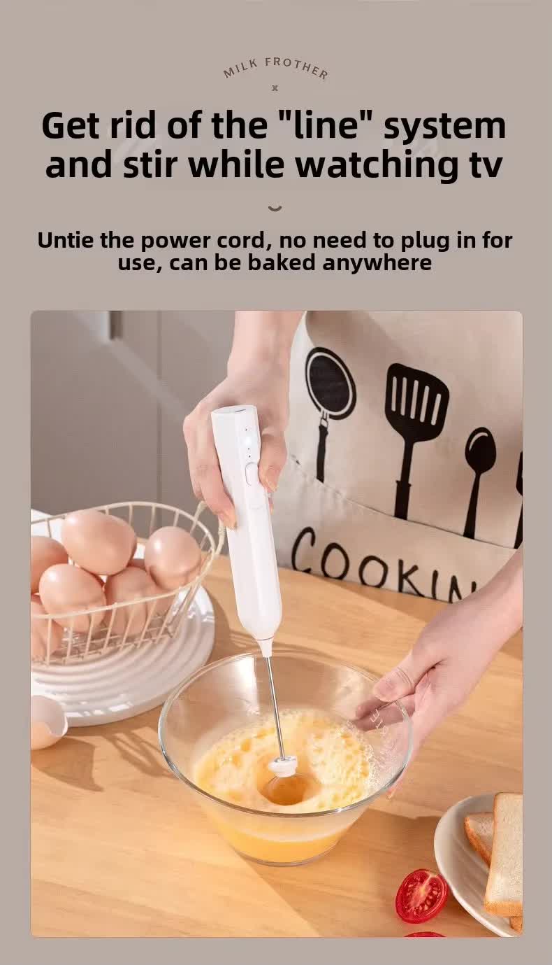 Black Mini Hand Mixer with Frother & Balloon Whisk Heads - Rechargeable Kitchen Tool