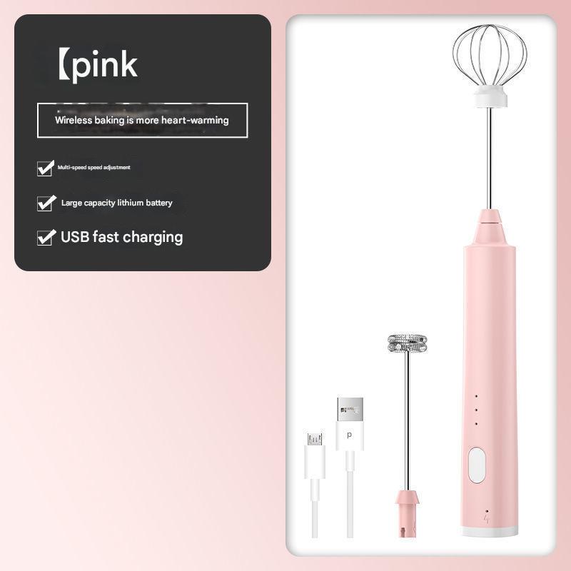 Green Cordless Drink Mixer & Egg Beater with 2 Whisk Heads - USB Powered