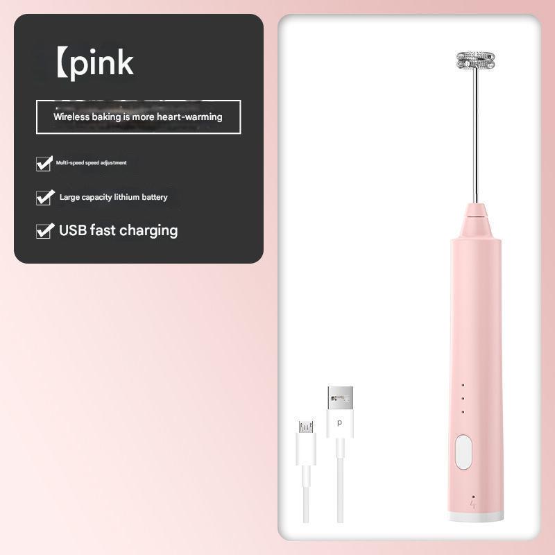 Pink Cordless Drink Mixer &amp; Frother Wand - USB Powered(Spring bubbler head)