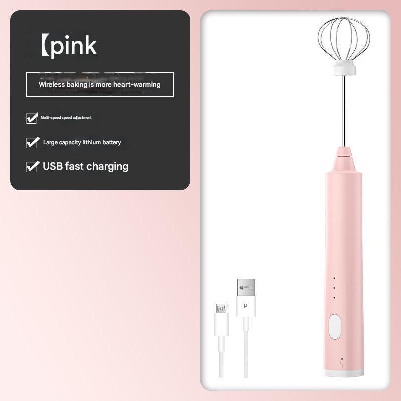 Pink Cordless Egg Beater &amp; Cream Whipper - USB Powered Hand Mixer(Balloon Head)