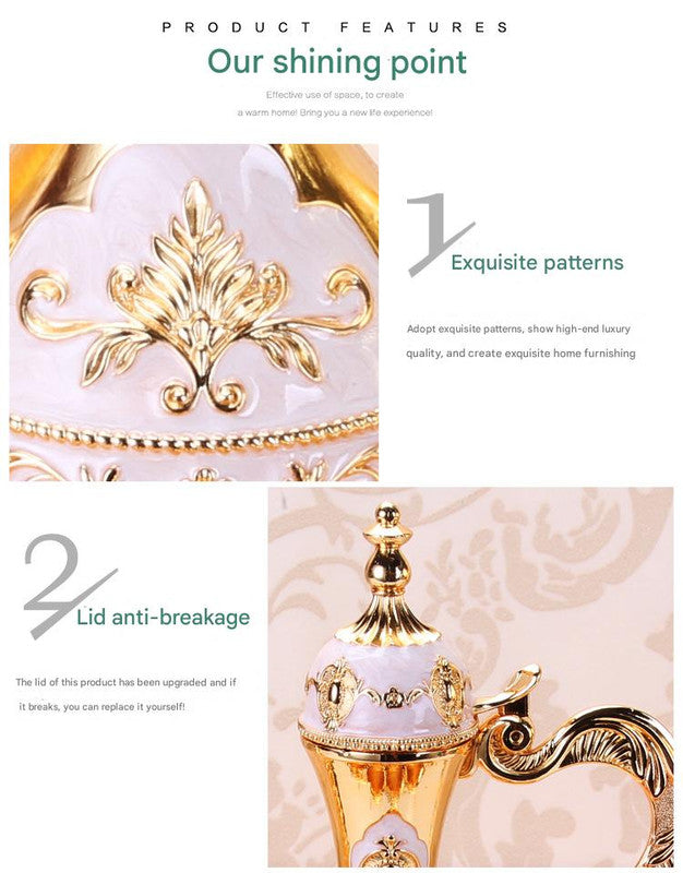 Elegant Gold Metal Serving Set - Decanter, 6 Cups, Tray (Copper)