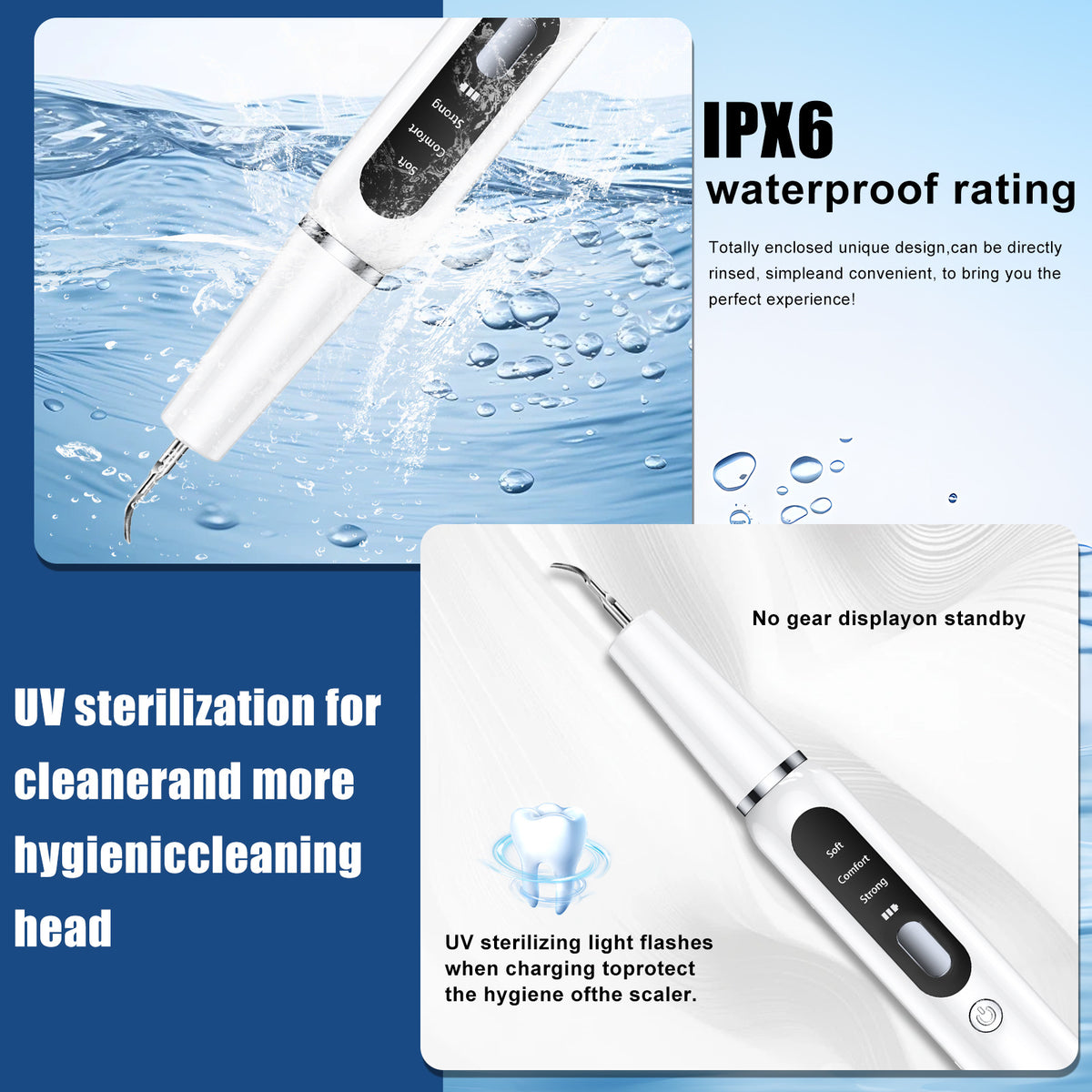 White Professional Pet Dental Cleaning Kit - Ultrasonic Scaler, Tools & 3 Modes