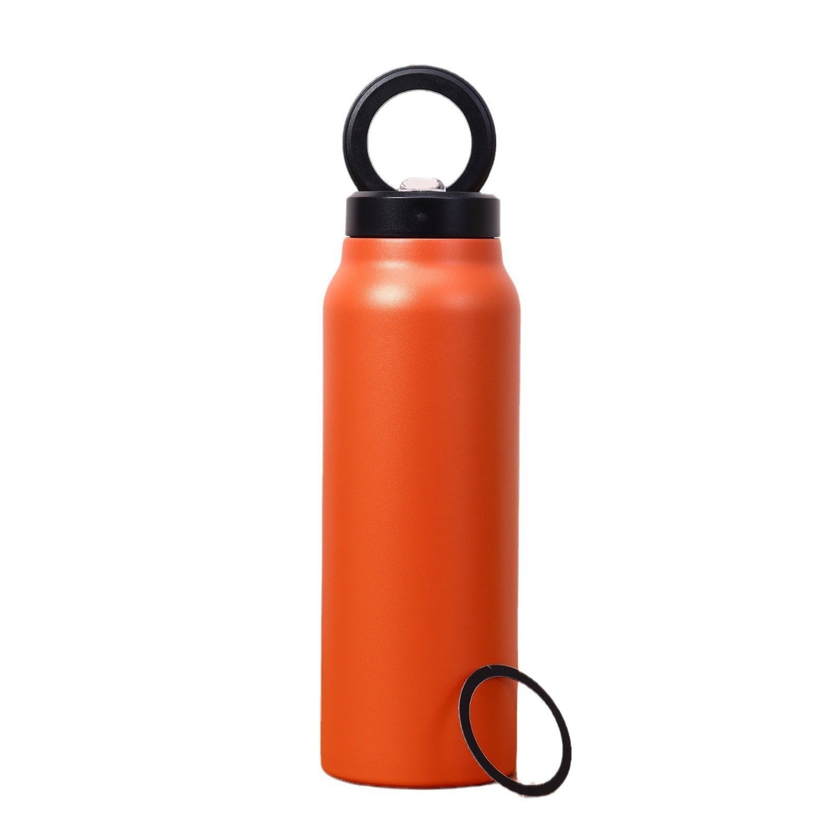 Stainless Steel Insulated Water Bottle with Integrated Magnetic Phone Stand - Orange (24oz)