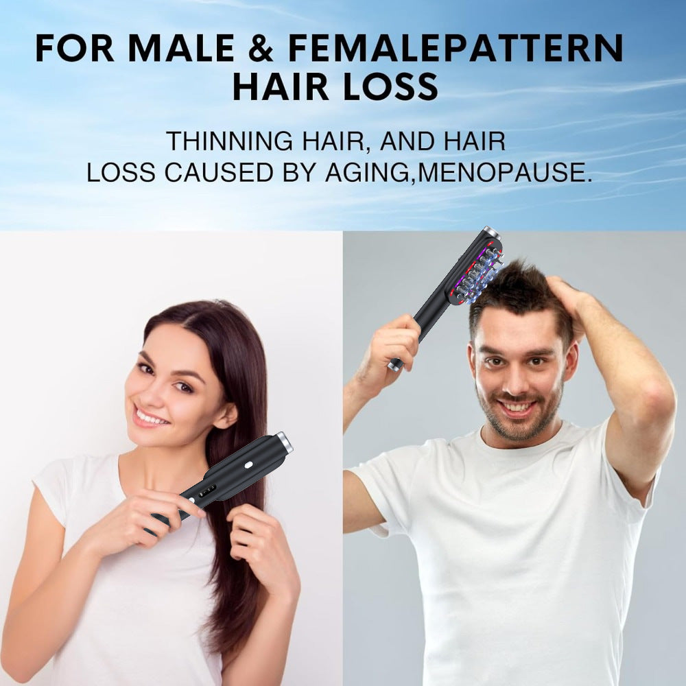 Black Vibrating Scalp Massager Comb - LED Therapy & Oil Infuser for Hair Growth